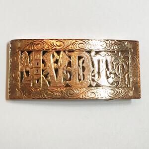 Vintage 32.46g Solid 14k Rose Gold Filigree Engraved Belt Buckle Monogram VDT